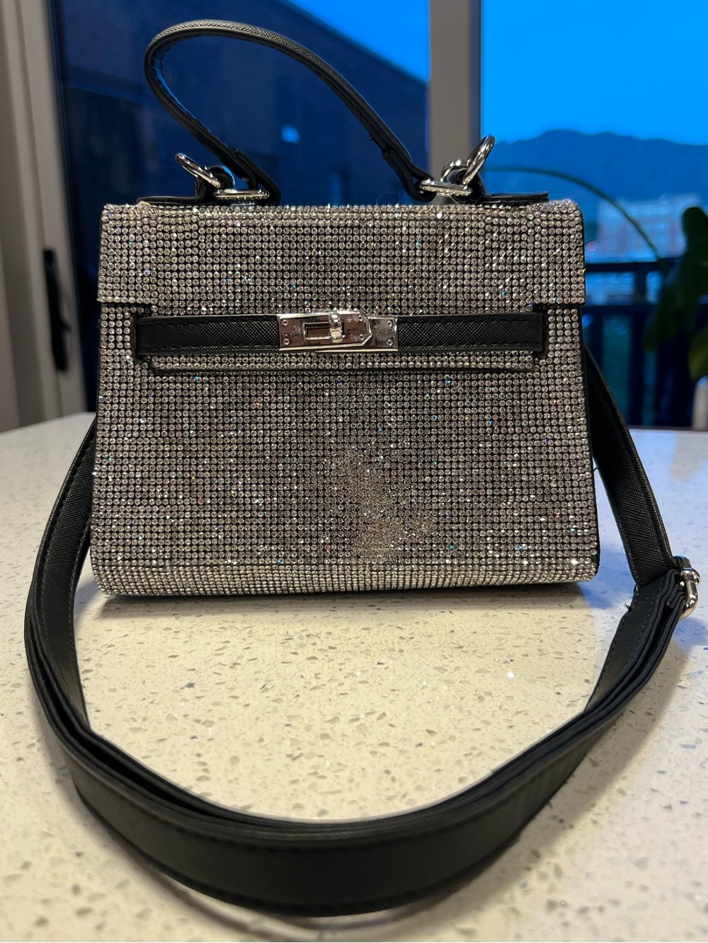 Source Unknown Crystal-Embellished Mini Top Handle Bag - Silver/Black